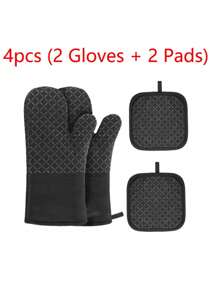 2 Packs Silicone Oven Mitts With Pot Holders - Non-Slip, Heat Resistant To 350°C For BBQ, Baking, Cooking, Grilling - Kitchen Handling Of Hot Dishes, Pans - Essential Cooking Accessories