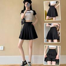 FATSHEI Falda Plisada De Cintura Alta Para Mujer, Faldas De Coreano,Falda plisada de moda, media falda, estilo coreano, temperamento, faldas para mujer, falda corta en forma de A, cintura alta, versátil, delgada, fresca, color sólido. Falda corta estilo coreano de otoño para mujer, minifalda plisada sexy de cintura alta. - Gris - Ver 10