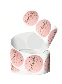 500 Stück/Rolle rosa Folie handgemachte Etiketten, 1 Zoll runde "Handgemacht mit Liebe" Aufkleber, geeignet für kleine Unternehmen Backen, Getränke, Bouquet Geschenkverpackung DIY Dekoration, PVC Aufkleber