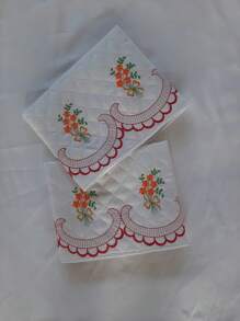 Pair Of 200 Thread Count 100% Cotton Embroidered Quilted Pillowcases - trắng - Xem 1