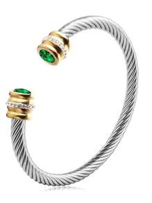 1 Pc Stainless Steel Cable Bracelet With 12 Birthstones And Zirconia, Suitable For Women