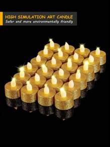 6/12/24 件电子茶蜡烛，浪漫无焰闪烁茶灯，许愿蜡烛，电池供电 LED 假蜡烛，适用于婚礼、周年纪念、订婚、晚宴装饰（金色、闪光） - 金色 - 查看 2