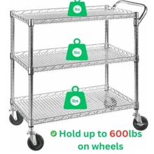Heavy Duty 3 Tier Rolling Utility Cart Kitchen Cart On Wheels Metal Serving Cart Commercial Grade With Wire Shelving And Handle Bar For Kitchen Office Hardware Outdoor Decor