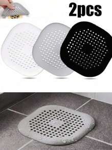 2/3 Packs Drain Cover Hair Catcher Pad, Silicone Tube Trap Shower With Sucker For Bathroom Kitchen, 5.7" Flat Square Rubber Strainer Plug Filter Bathtub Sink Home Drain Protectors Back To School - Multicolor - View 2