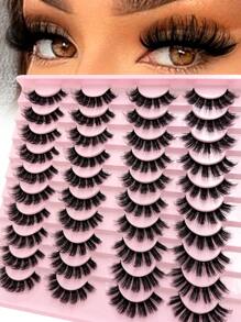 20 对自然纤细假睫毛，柔软 3D 仿貂皮睫毛，隐形透明带，可重复使用，适合日常化妆，纯素假睫毛，低过敏性，不含乳胶，柔软轻盈，适合敏感眼部，假睫毛，睫毛，睫毛，假睫毛 - 濃密款 - 查看 2