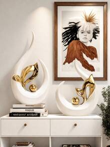 1/2 PCS White Silver Home Decor Accent Ceramic Statue Abstract Sculptures Centerpieces Mid Century Modern Decor For Tables Coffee Table Top Decorations For Living Room Desktop Shelf Dining Room Kitchen,Suitable For Home Decor, Bedroom Decor, Office And Students, The Best Christmas Gift,Wintertime Valentine's Day Gift,Decorative Items For Eid Al-Fitr In The Middle East