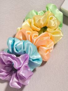 5pcs Set Spring/Summer Shiny Satin Hair Scrunchies, Solid Color Casual Bohemian Polyester Hair Accessories, All Season