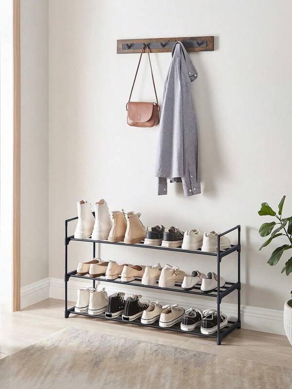 SONGMICS 3-Tier Shoe Rack, Shoe Storage Organiser, Metal Storage Rack, Fits 12 To 15 Pairs Of Shoes, Stackable Shoe Shelf, For Hallway, Living Room, Bedroom, Cloakroom, 30 X 92 X 54 Cm, Black