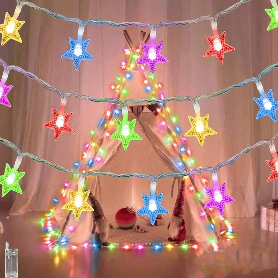 Star String Lights 40 LED 19.6FT, Star Fairy Lights Indoor Outdoor Star Twinkle Lights For Birthday Party Bedroom Wedding Home Classroom Decor Multicolor,Home Decor ,Room Decor,Wall Decor E-I-D - Multicolor - View 1