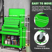 Artbros Rolling Tool Chest, 8-Drawer Tool Cabinet With Lockable Wheels And Detachable Top Tool Box, Tool Cart For Warehouse, Workshop, Green - Green - View 5