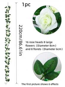 1 pièce Décoration de vigne de rose artificielle grande en couleur rouge ou blanche pour mariage/fête, Saint-Valentin, cadeau