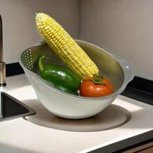 2 件装不锈钢哑光漏勺洗米碗沥水篮带孔厨房蔬菜水果清洗盆 - 20m洗米盆 - 查看 2