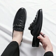 男士休闲乐福鞋穆勒鞋一脚蹬透气纯色驾车鞋，薄底奢华品牌设计，夏季，加大码，棕色，黑色