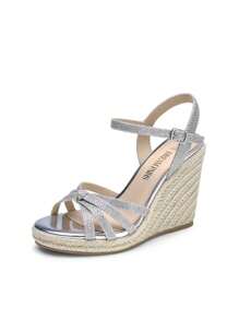 Women'S Open Toe Dressy Espadrille Strappy Casual Braided Heels Comfortable Valentine's Day Vacation Ankle Strap Summer  Platform Wedge Sandals - 銀色 - 查看 2
