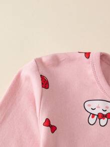 Girls Strawberry Bunny Print Pajama Set, Spring Autumn Home Wear For Young Girl - Pink - View 4