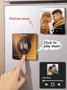 1 pieza, Etiqueta de nevera de acrílico personalizada con música, con tu foto y canción personalizada, se puede reproducir música, etiqueta magnética para nevera, recargable por USB, decoración del hogar, decoración de nevera, regalo de arte musical romántico, regalo de cumpleaños, recuerdo del aniversario de boda, recuerdo de graduación, regalo del Día del Padre y de la Madre, multifuncional, ajustable, decorativa, reutilizable, exquisita, adorable, de alta calidad, moderna, colorida, cómoda, con estilo, personalizada, única, regalos ideales para él, regalos ideales para ella, novio, novia, papá, mamá, familia, amigos, hijo, hija, oficina, sala de té, escuela, hogar, renovación del hogar