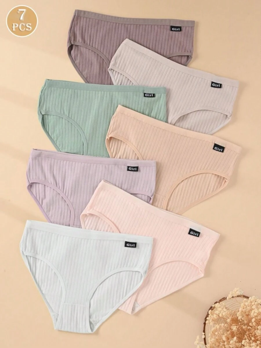 7PCS Women Ribbed Underwear Sexy Stretch Bikini Panties Mid Rise Hipster Girl's Alphabet Briefs