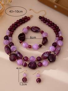 1 Set vielseitiger Luxus Amethyst Kunststein Mehrlagiger Perlenkette, geeignet für täglichen Gebrauch, Partys, Reisen, Geburtstagsgeschenk