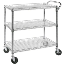 Heavy Duty 3 Tier Rolling Utility Cart Kitchen Cart On Wheels Metal Serving Cart Commercial Grade With Wire Shelving And Handle Bar For Kitchen Office Hardware Outdoor Decor