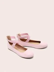 Women's Flats With Back Zipper Fashion Comfortable And Lightweight Cross Elastic Ankle Straps Daily Dressy Commuting Elegant Ballet Flats Shoes - Hồng - Xem 7