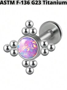 1PC G23 Titanium 16G Opal Labret Lip Labret Ring Internal Threaded Purple Opal Cz Cluster Ear Cartilage Tragus Helix Flat Daith Piercing Body Jewelry - As Shown - View 17