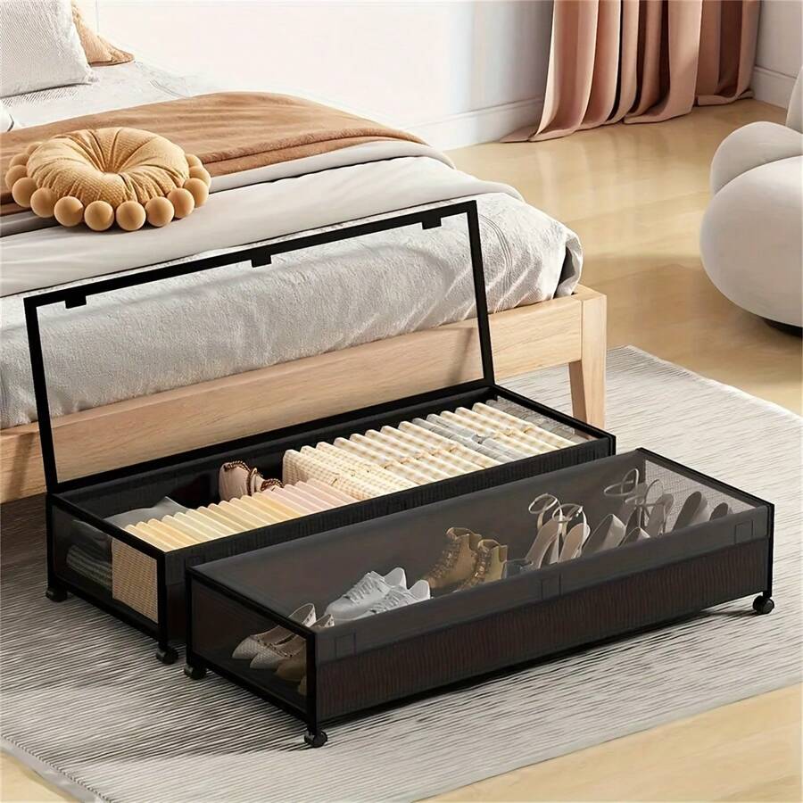 (2pcs Set) 19 Gallon Under Bed Storage Box With Wheels, Extended And Enlarged 36 Inch Under Bed Storage Box With Transparent Lid, Large Under Bed Rolling Storage Cabinet With Lid, Storage Box For Bedroom Clothes, Shoes, Toys, Books, Blankets 74BV - XXL(36吋x16.6吋x7.28吋) - 查看 1