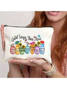 God Says You Are 印花化妆包化妆包，女士可爱旅行包，旅行必备轻便化妆品收纳包，多功能零钱包，波西米亚风