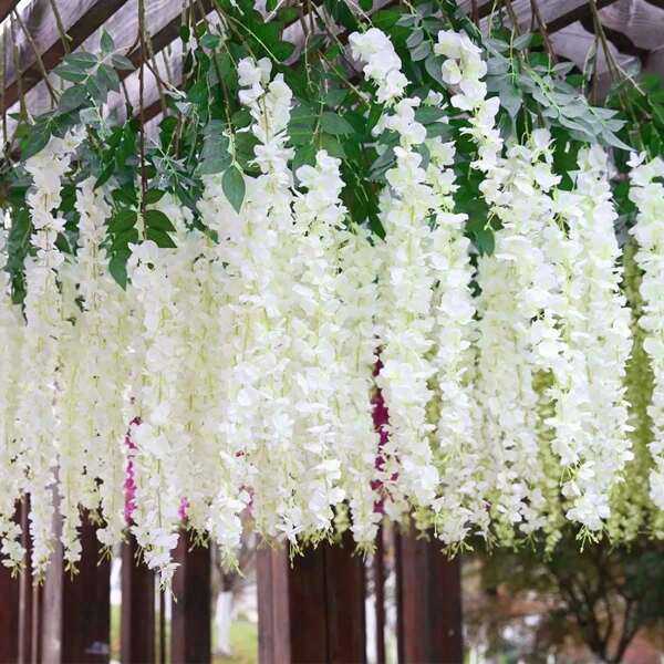 36PCS Artificial Wisteria Flowers Bunches Hanging Fake Silk Vine Wedding Party Garden Decorations 105cm, White/Fuchsia/Dark Purple/Light Purple