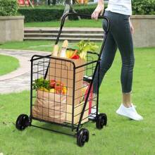 Portable Folding Shopping Cart Utility Trolley For Grocery, Laundry, And Travel - Black Outdoor Decor