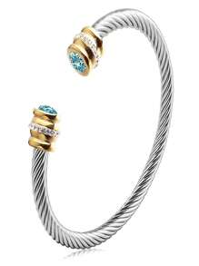 1 Pc Stainless Steel Cable Bracelet With 12 Birthstones And Zirconia, Suitable For Women