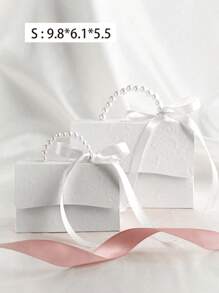 10pcs/2pcs-Faux Pearl Decorated Gift Bag, Simple Packaging Bag For Party, Pearl Handle Decorative Paper Gift Box, Exquisite Pure White Gift Packaging Box For Valentine's Day Wedding Gift, Letterpress Printing Flower Candy Box Mini Packaging Bag Paper Box Gift Set Box Small Gift Bags Wedding Favors Party Decoration