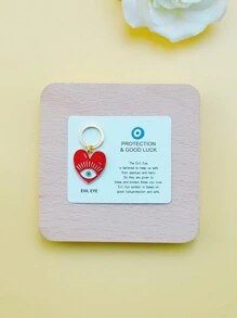 1pc Handmade Mini Alloy Dripping Oil Heart Evil Eye Keychain, Charm Lucky Keyring - Multicolor - View 4