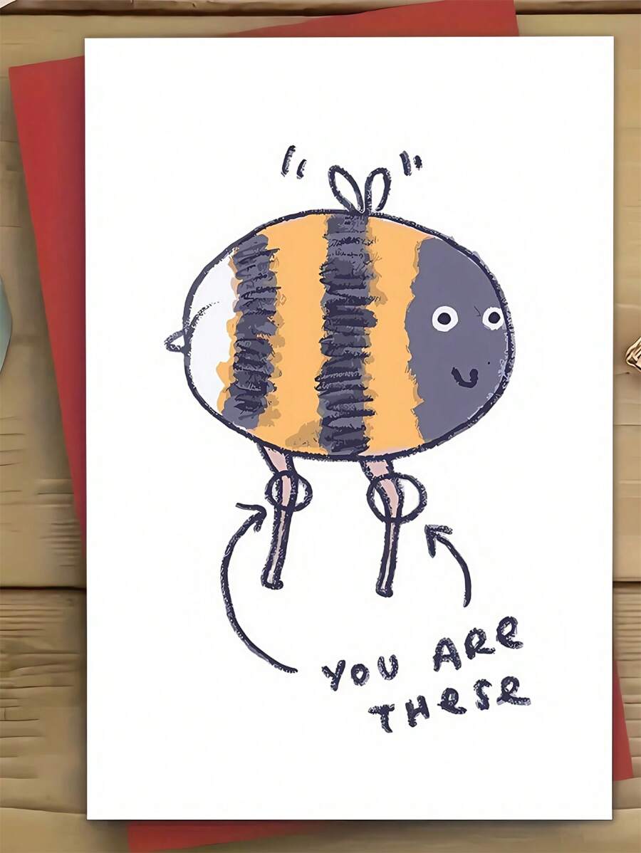 1pc Bee's Knees Greeting Card, Funny Insect Illustration Friendship Birthday Congratulations, Cute Drawing Paper Material