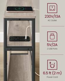 VASAGLE Slim Side Table With Charging Station, 3-Tier Narrow Bedside Table, End Table For Small Spaces, Magazine Rack, For Living Room, Bedroom, Study, Greige - Xem 3