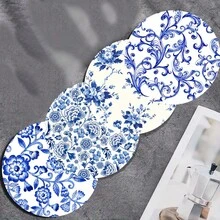 4pcs Colorful Printed Wooden Coasters - Coffee, Blue & White Floral Pattern, Suitable For Home Decor And Kitchen Use, Home Decor And Tabletop Protection Drink Mats - Perfect Holiday Gift Idea - Multicolor - View 15