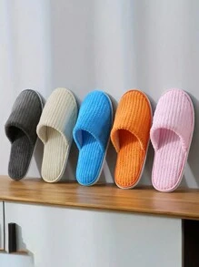 3 Pares de Pantuflas de Felpa de Coral a Rayas - Pantuflas Cálidas Unisex Para el Hogar, Spa, Hotel, Viaje, Boda, Salón - Suaves, Antideslizantes y Sin Fragancia