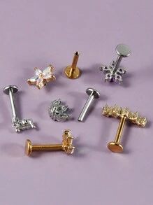 1PC Stainless Steel Opal Flower Ear Tragus Cartilage Piercing Five Prong Opal Cz Crown Labret Ring Lobe Earrings Helix Piercing