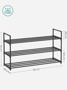SONGMICS 3-Tier Shoe Rack, Shoe Storage Organiser, Metal Storage Rack, Fits 12 To 15 Pairs Of Shoes, Stackable Shoe Shelf, For Hallway, Living Room, Bedroom, Cloakroom, 30 X 92 X 54 Cm, Black