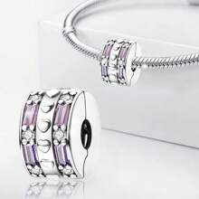 925 Silver Plated Heart Shaped Pink-Purple Cubic Zirconia Clasp, Hollow Out Delicate & Fashionable Design, DIY Jewelry Making Kit For Bracelets And Necklaces, Unique Style Fashion Women's Birthday Party Gift, Daily Wear Or Special Occasion Accessory, Valentine's Day Or Birthday Gift - Pink - View 2