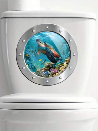 1pc 3D Turtle Marine Life Toilet Sticker, Self-Adhesive Toilet Lid Decals Suitable For Bathroom Wall Stickers Gifts Birthday Graduation Room Decor Home Decor Wall Decor Bathroom Decor Bedroom Decor Room Decoration Stuff Living Room Decor House Decor Home Decor Living Room Wall Paper