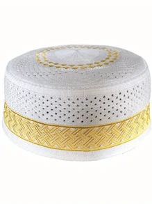 1 pezzo Cappellino da uomo premium - in poliestere traspirante, lavabile in lavatrice, con banda decorativa bianca a zigzag, per il Ramadan