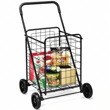 Portable Folding Shopping Cart Utility Trolley For Grocery, Laundry, And Travel - Black Outdoor Decor