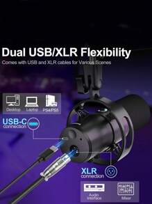 Aveek XLR/USB Dynamic Microphone Kit, PC Microphone For Streaming, Podcasting, Gaming, RGB, Mute And Noise Cancelling Function, Volume Control, Headphone Jack - màu đen - Xem 5