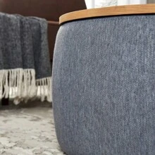 Round Storage Ottoman, 2 In 1 Function, Work As End Table And Ottoman, Dark Grey (25.5"X25.5"X14.5")