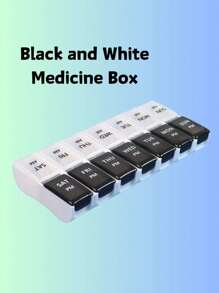 1PC 创新彩虹黑白透明盖子设计大容量7天14隔间AM/PM迷你隔间彩色组合药丸收纳盒，可拆卸每周药丸盒，便携式多色可分离维生素及补品储存盒，每日定时提醒，健康管理助手，家庭必备药盒，便携式个人药盒 - 彩色 - 查看 14