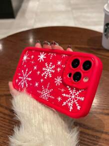 Coque de téléphone design flocon de neige, meilleur cadeau de nouvel an pour petite amie, petit ami, amis ou vous-même, compatible avec la série iPhone16, 15, 15Pro, 15ProMax, 14, 13, 12, 11, XsMax, automne/hiver - flocons de neige blancs rouges - Voir 4