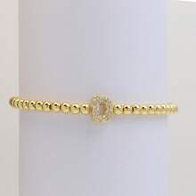 Pulseira com Contas Iniciais de 4mm A-Z, Revestida a Ouro 18K com Micro Pavê de CZ, Formato de Balão Bolha, Cordão Elástico, Joia Simples para Presente Feminino