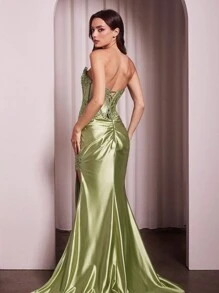 ALTA CALIDAD VESTIDO DE ENCAJE Y SATIN - Rojo - Ver 2