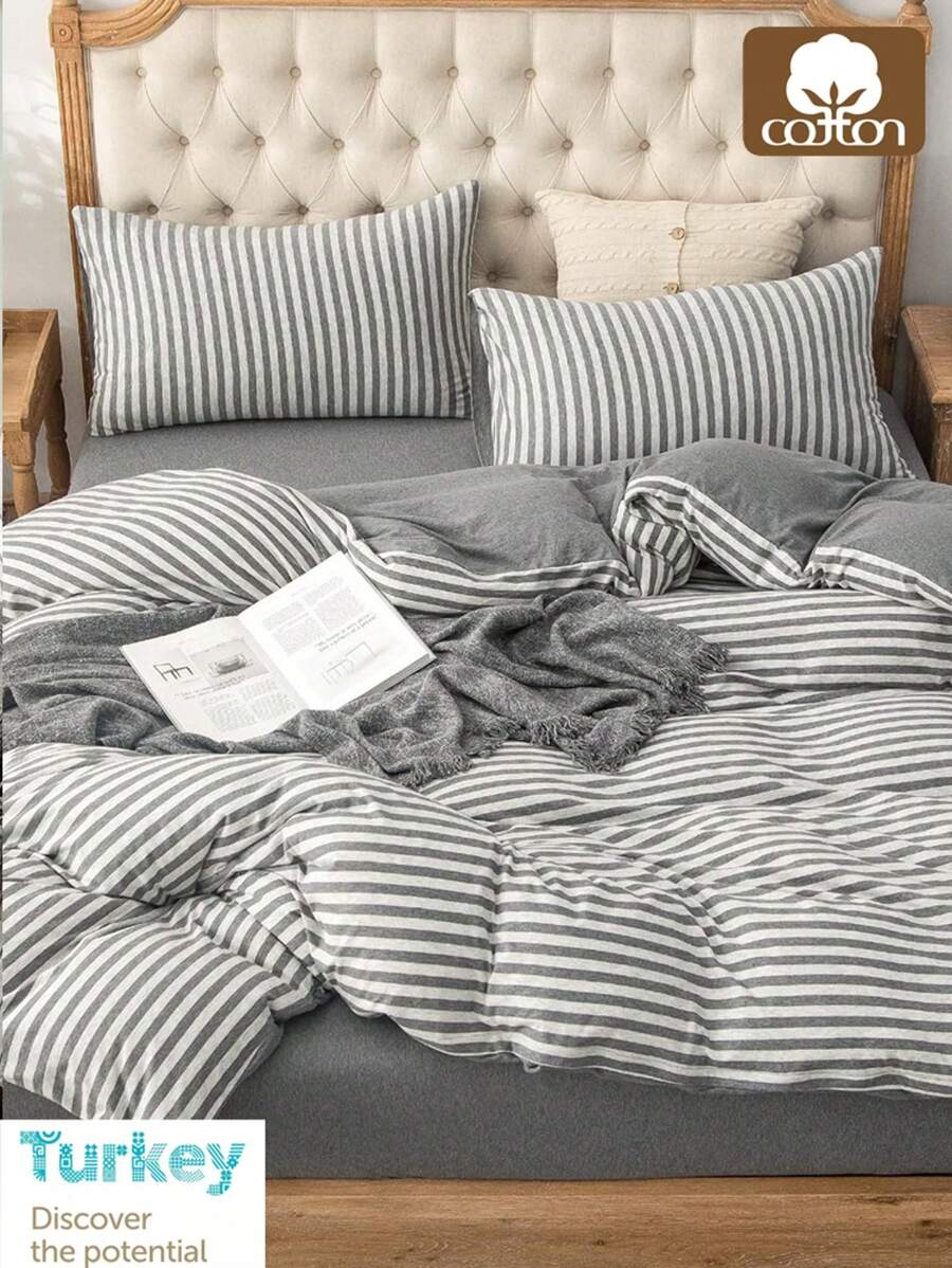 CAQQA 2/3-Pieces Turkish Cotton Woven Duvet Cover Set | Duvet Cover And Pillowcase, Modern Bedding For Bedroom, 150*200 Cm, 200*200 Cm, 200*220 Cm, 220*240 Cm - Dark Grey - View 1