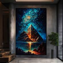 Crystal Mountain Under Starry Night Large Wooden Framed Wall Art Home Decor Canvas Painting- For Bedroom, Bathroom, Living Room, Office, Kitchen, Holiday Gift- 1pc